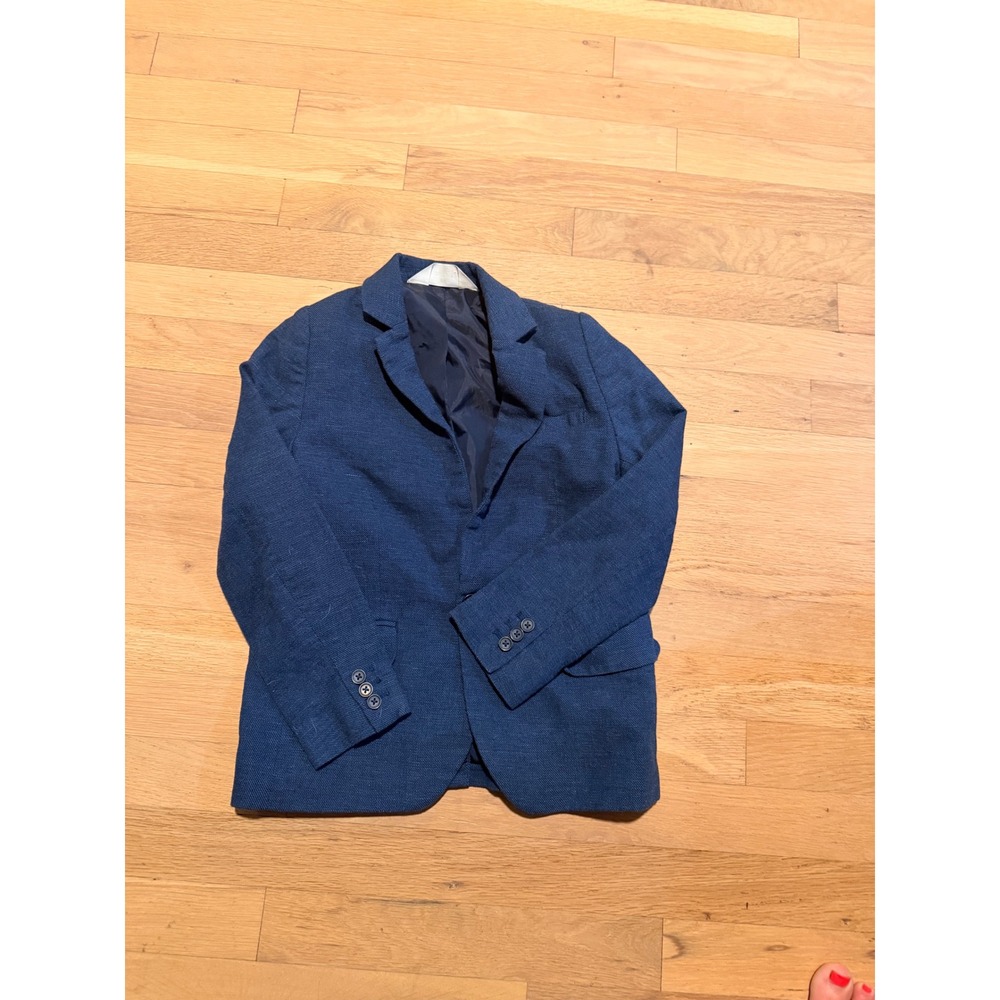 H&M Boys Blue Textured Blazer Jacket Size 7-8Y Single Breasted Suit Coat